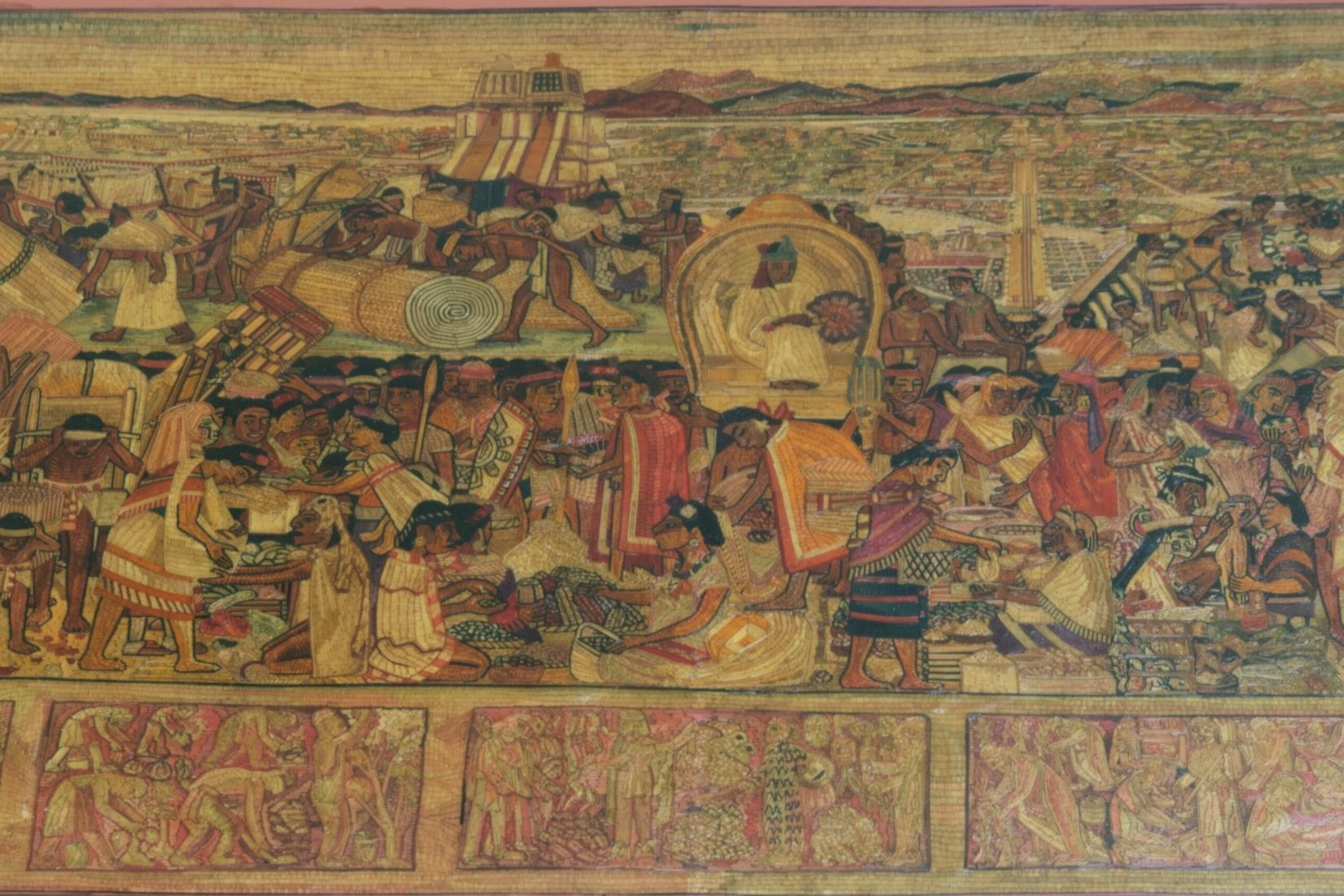 Tianguis de Tlatelolco. Popotillo pintado con anilinas, sobre papel. Artesano Luis Guillermo Olay. Tlalpujahua, Mich. 1999. Col. Part. (Foto: EKV).