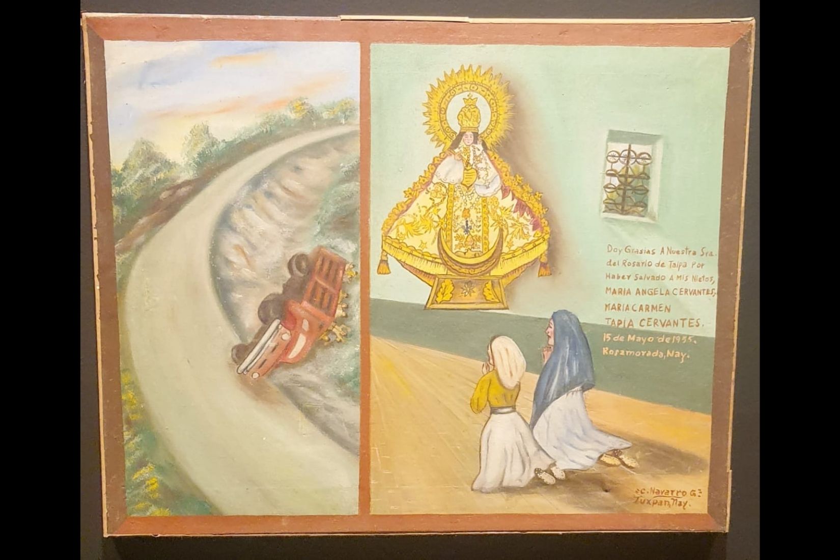 Exvoto a Nuestra Señora del Rosario de Talpa. Ofrecido por María Angeles Cervantes. Rosamaría, Nay. 1955.