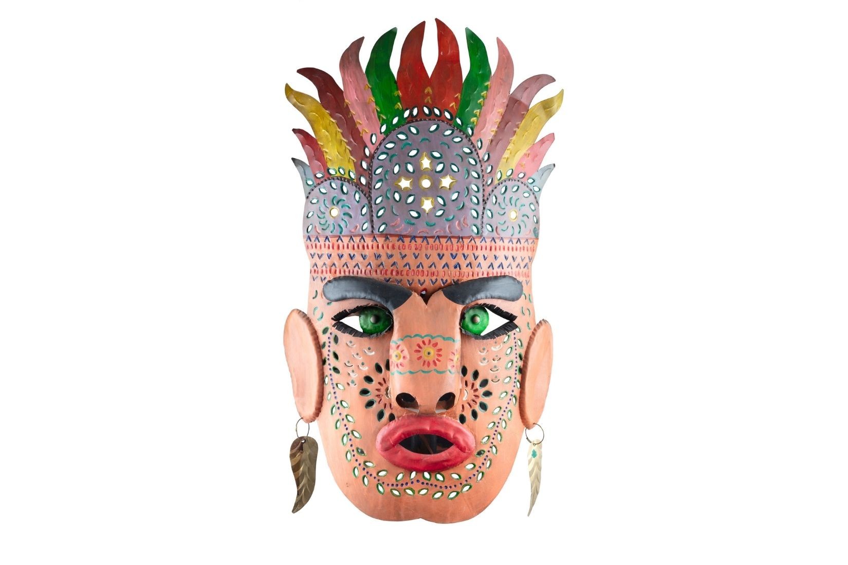 5. _GLR2646 Máscara de hombre con penacho. Lámina de cobre. San Miguel Allende Guanajuato