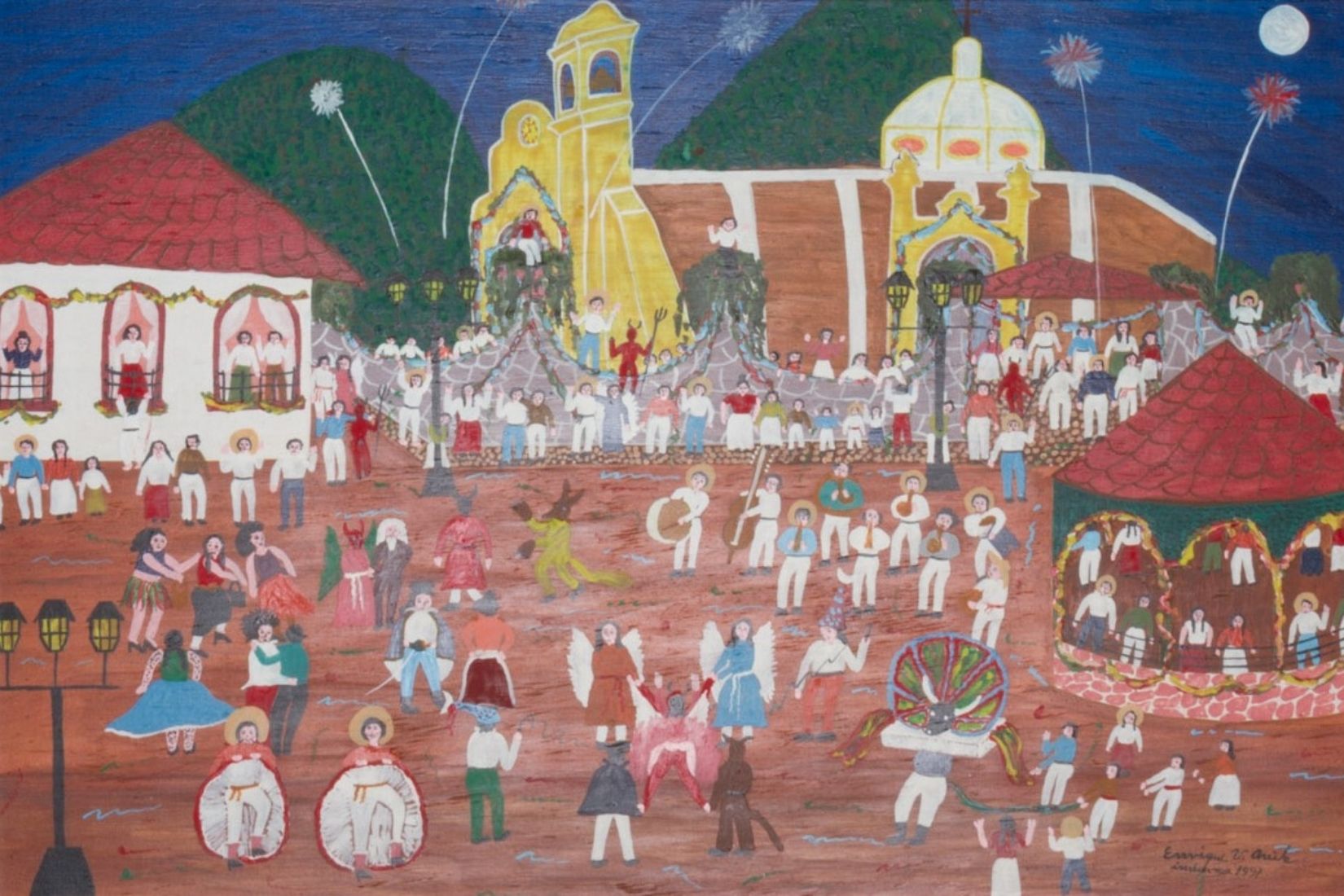Carnaval del pueblo. Acrílico sobre madera. Artesano Enrique Velázquez Ávila. Tepozotlán, EdoMex. Col. Part. (Foto: EKV).