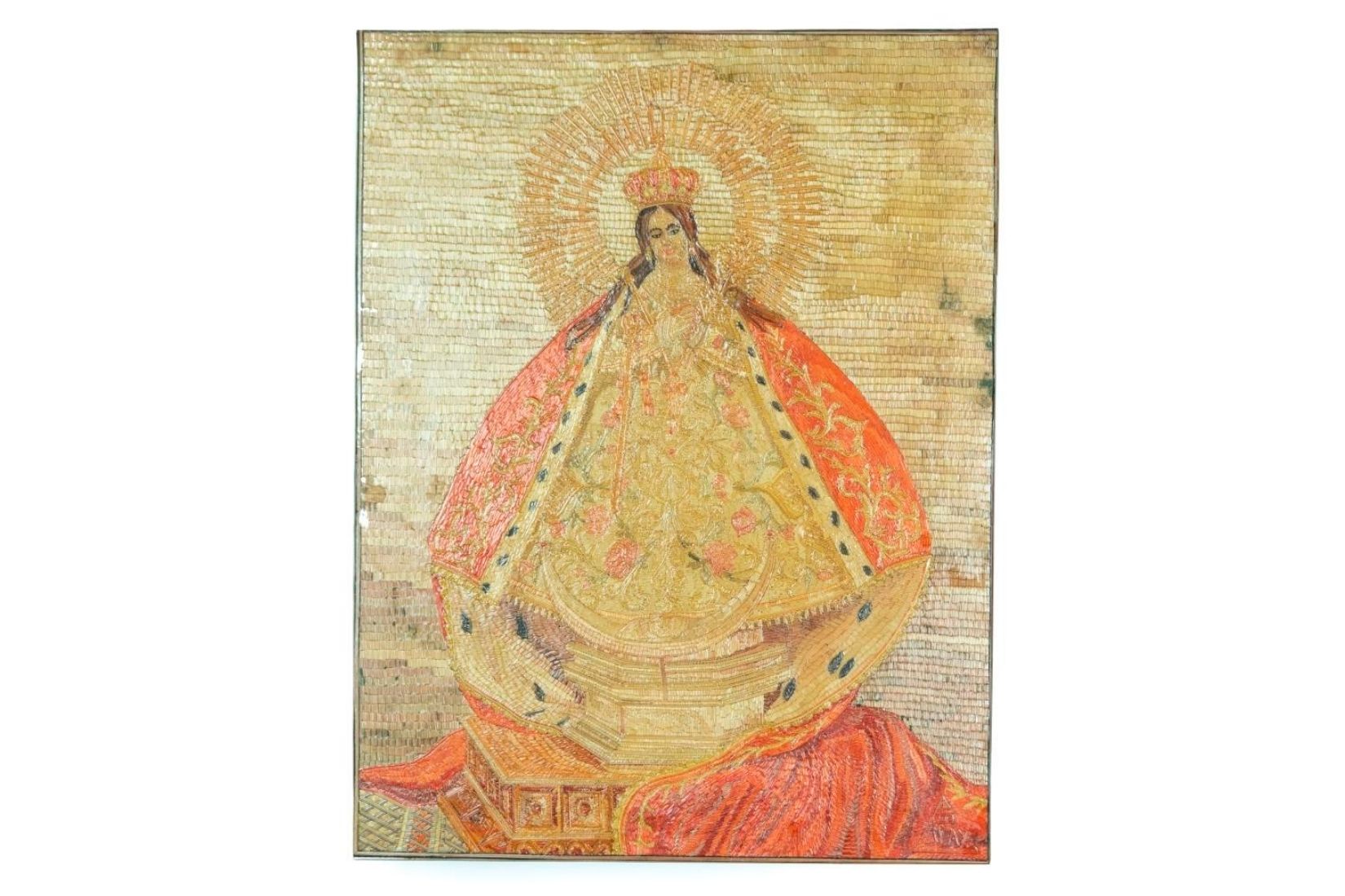 Virgen de la Salud. Popotillo recortado, pintado y pegado. Artesano Guillermo Olay. Tlalpujahua, Mich. Col. AmigosMAP. (Foto: EKV).