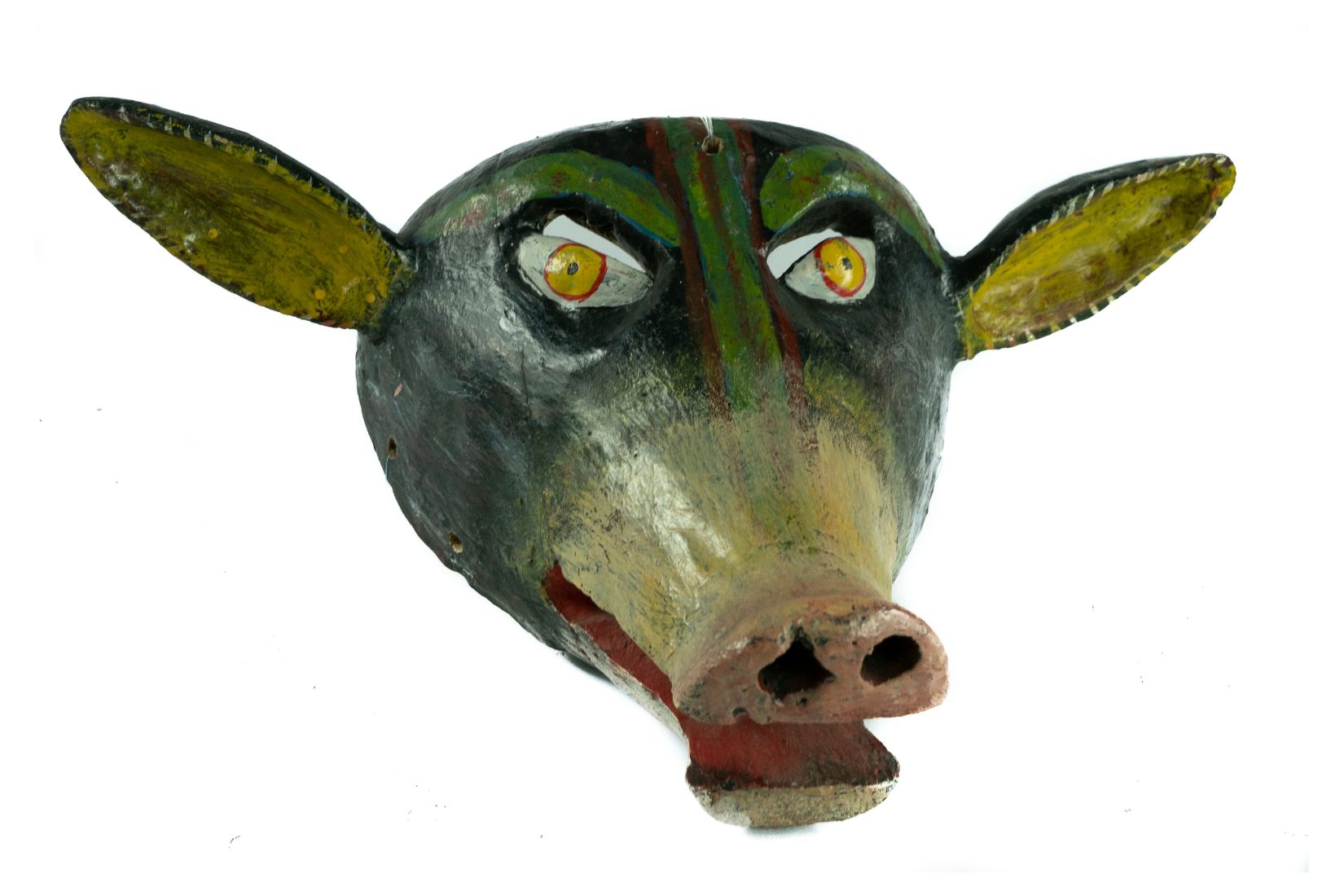 Máscara de burro en madera tallada y policromada. Artesano y procedencia desconocidos.  Col. Amparo Espinosa Rugarcía donada a AmigosMAP. (Foto: EKV).