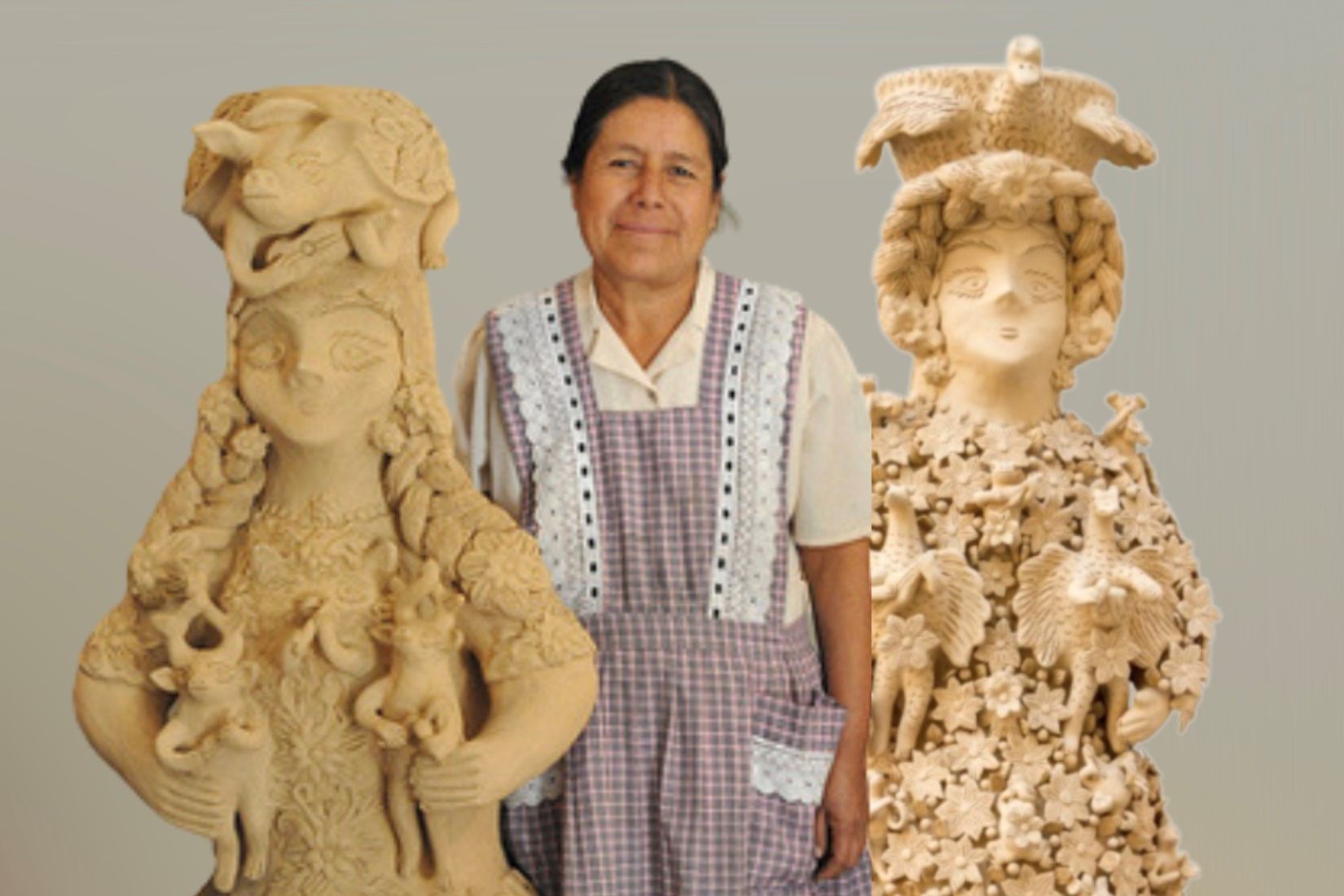 Irma García Blanco, hija de Teodora (+), posando con sus piezas.
