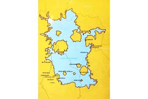 El valle de México en la época preclásica (entre el 800 a. C. y el 100 d. C.). Los puntos indican los límites de los actuales estados mexicanos: el DF (hoy CDMX) abajo, hacia la izquierda, rodeado por el EdoMex; más lejos, Tlaxcala e Hidalgo. México, Museo de Sitio de Cuicuilco. Foto: Gérard Fontaine.