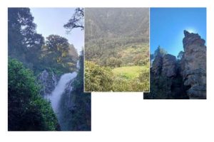Las mañanas luminosas son propicias para la contemplación de la naturaleza. De izquierda a derecha: Cascada de Tulimán, Barranca de los Jilgueros, Piedras Encimadas.