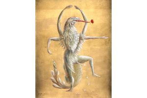 15.- Leonora Carrington (1917-2011), Ballerina II (Figura mítica) - [«Bailarina II (figura mítica)»] Óleo y pan de oro sobre masonita. 1954. Colección particular.