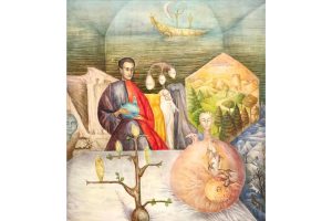 12.- Leonora Carrington (1917-2011), <em>Retrato del Dr. Urbano Barnes</em>. Témpera sobre tabla, 1946. Colección particular. 