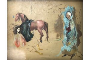 7.- Leonora Carrington (1917-2011), <em>Retrato doble (Autorretrato con Max Ernst)</em>. Óleo sobre lienzo, Saint-Martin-d'Ardèche, 1938. Colección particular.