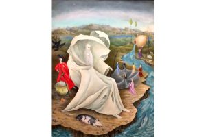 10.- Leonora Carrington (1917-2011), <em>Las tentaciones de San Antonio.</em> Óleo sobre lienzo, 1945. Colección particular. La historia de San Antonio ilustra en gran medida el esquema arquetípico de todo mito según Joseph Campbell, en particular su estructura en torno a la victoria tras superar una prueba central. 
